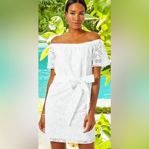 Lilly Pulitzer white off shoulder eyelet embroidered Shanelle dress Large